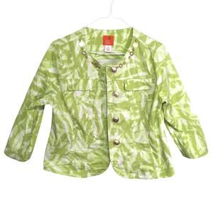 HEARTS OF PALM Tropical Floral Cropped Jacket - Green Print - Size 6P